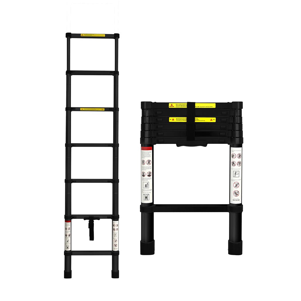 Traderight 2M Telescopic Aluminium Multipurpose Ladder - Black - Rivercity House & Home Co. (ABN 18 642 972 209) - Affordable Modern Furniture Australia