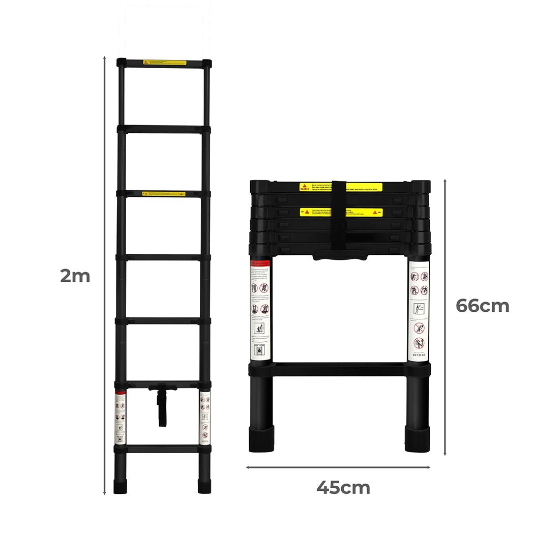 Traderight 2M Telescopic Aluminium Multipurpose Ladder - Black - Rivercity House & Home Co. (ABN 18 642 972 209) - Affordable Modern Furniture Australia