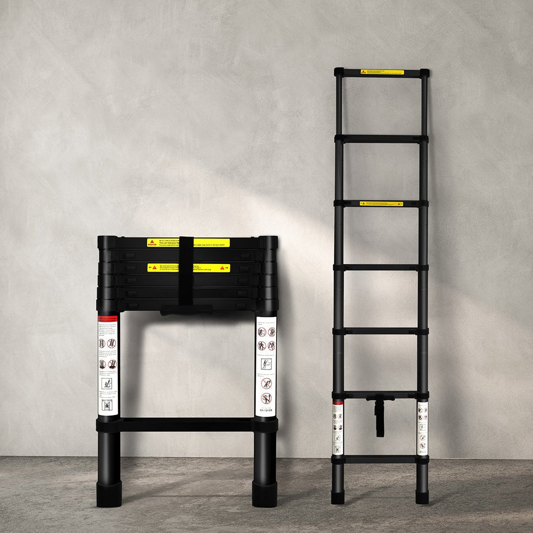 Traderight 2M Telescopic Aluminium Multipurpose Ladder - Black - Rivercity House & Home Co. (ABN 18 642 972 209) - Affordable Modern Furniture Australia