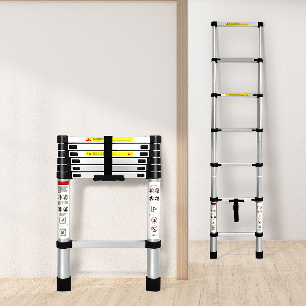 Traderight 2M Telescopic Multipurpose Ladder with Anti - Slip Steps - Silver - Rivercity House & Home Co. (ABN 18 642 972 209) - Affordable Modern Furniture Australia