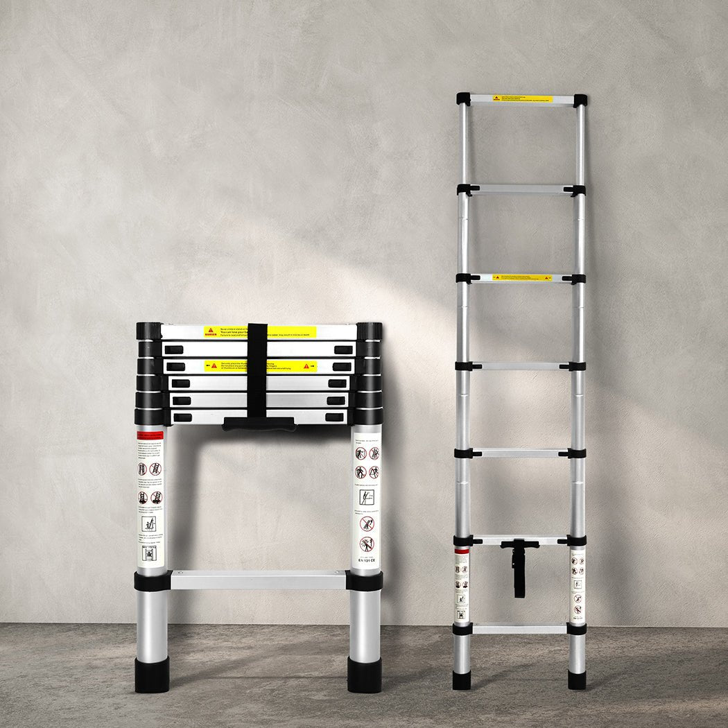 Traderight 2M Telescopic Multipurpose Ladder with Anti - Slip Steps - Silver - Rivercity House & Home Co. (ABN 18 642 972 209) - Affordable Modern Furniture Australia