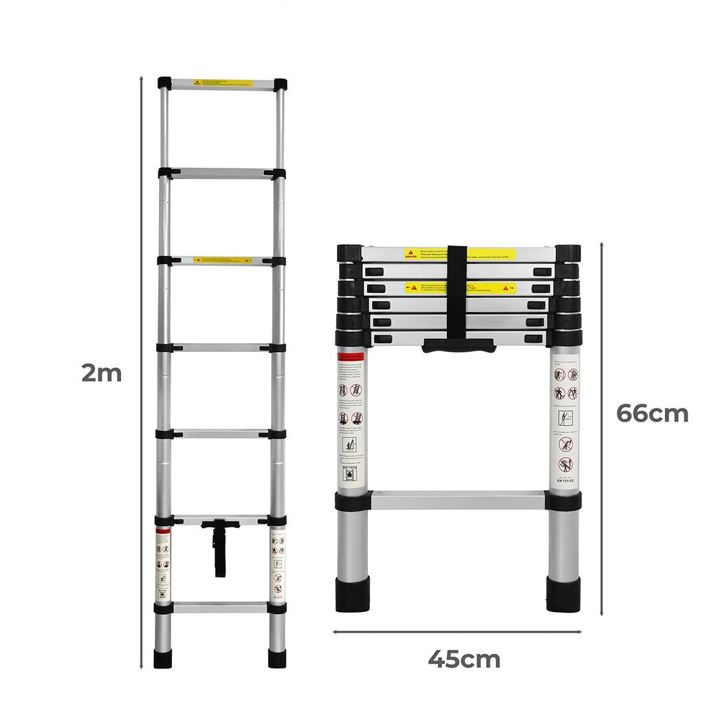 Traderight 2M Telescopic Multipurpose Ladder with Anti - Slip Steps - Silver - Rivercity House & Home Co. (ABN 18 642 972 209) - Affordable Modern Furniture Australia