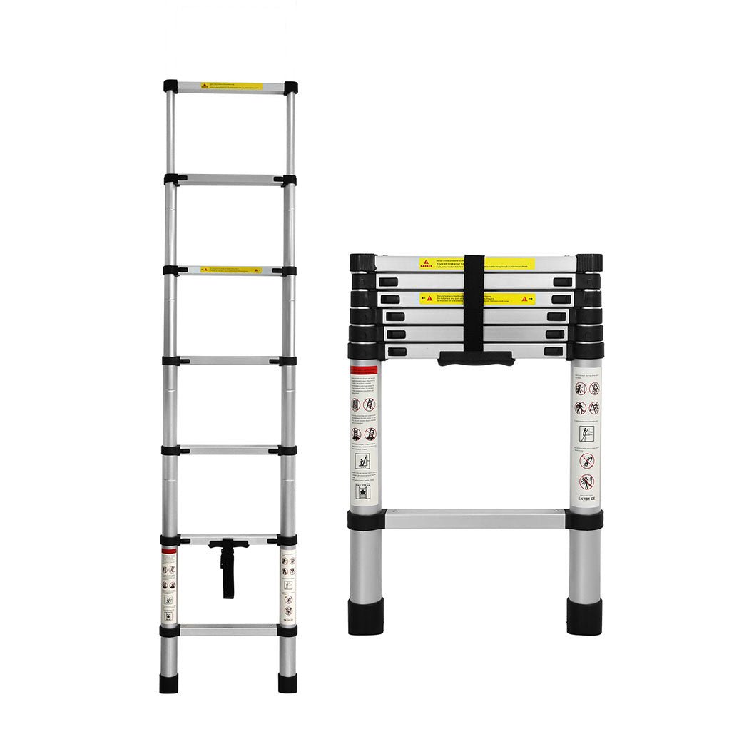 Traderight 2M Telescopic Multipurpose Ladder with Anti - Slip Steps - Silver - Rivercity House & Home Co. (ABN 18 642 972 209) - Affordable Modern Furniture Australia