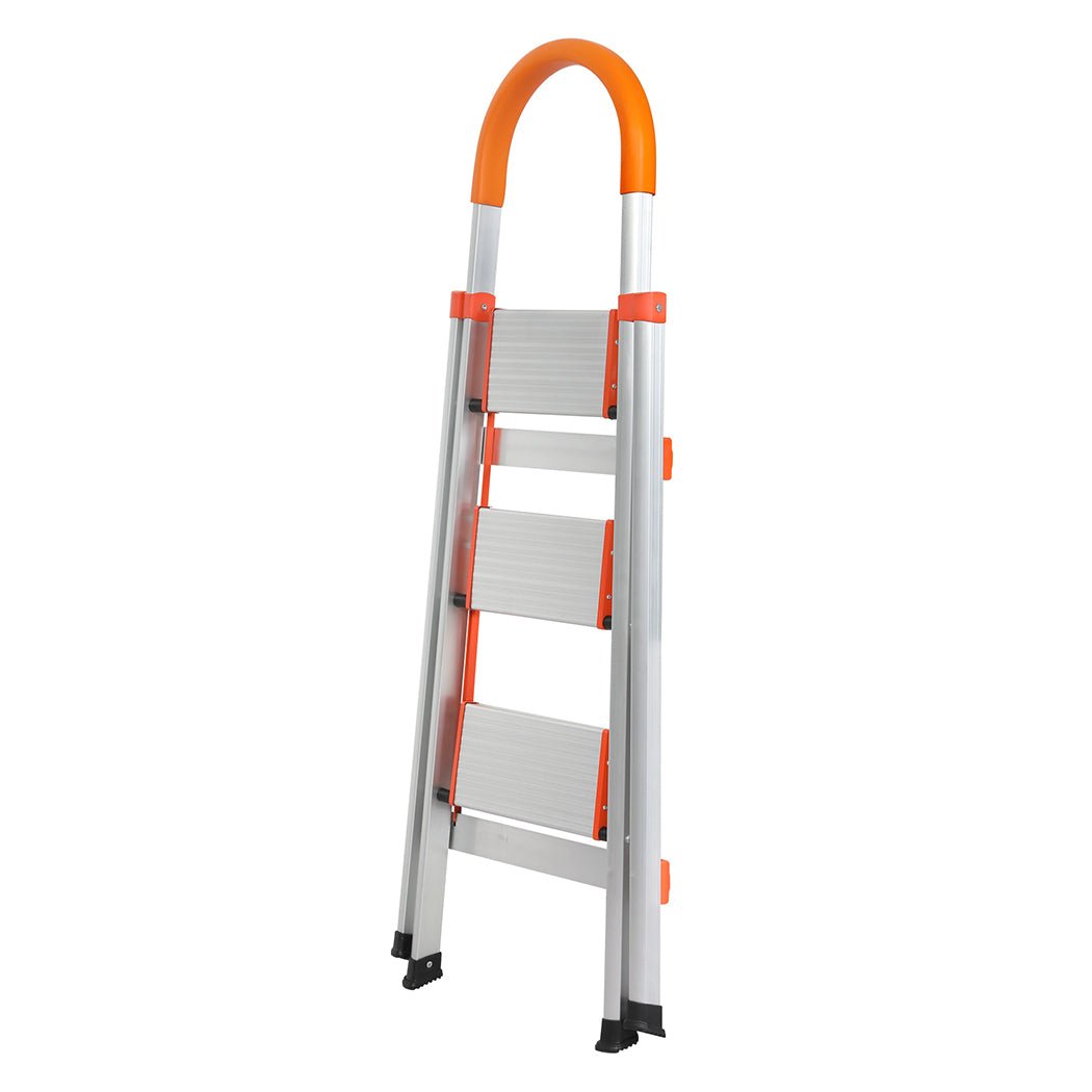 Traderight 3 Step Folding Aluminium Ladder - Silver - Rivercity House & Home Co. (ABN 18 642 972 209) - Affordable Modern Furniture Australia