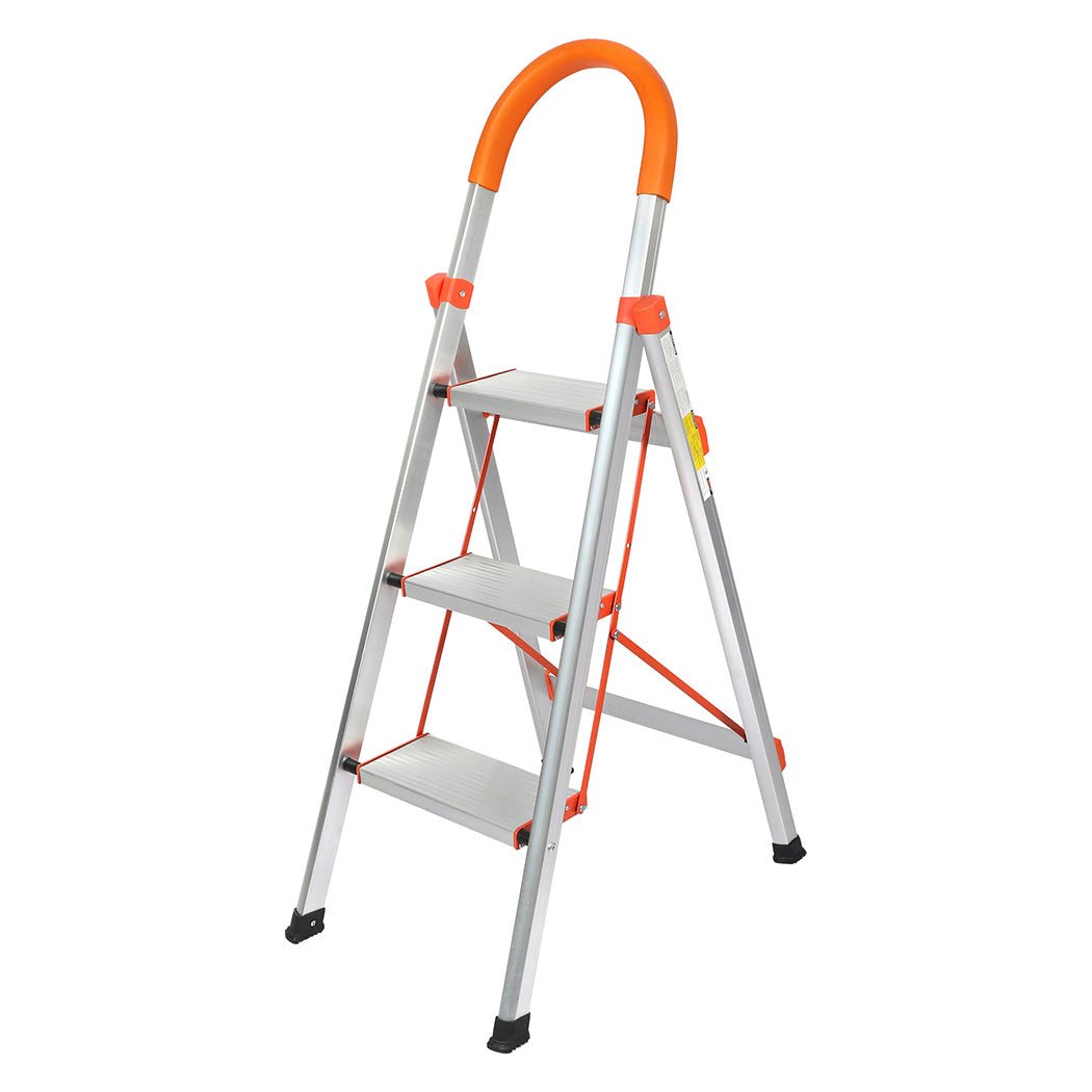 Traderight 3 Step Folding Aluminium Ladder - Silver - Rivercity House & Home Co. (ABN 18 642 972 209) - Affordable Modern Furniture Australia