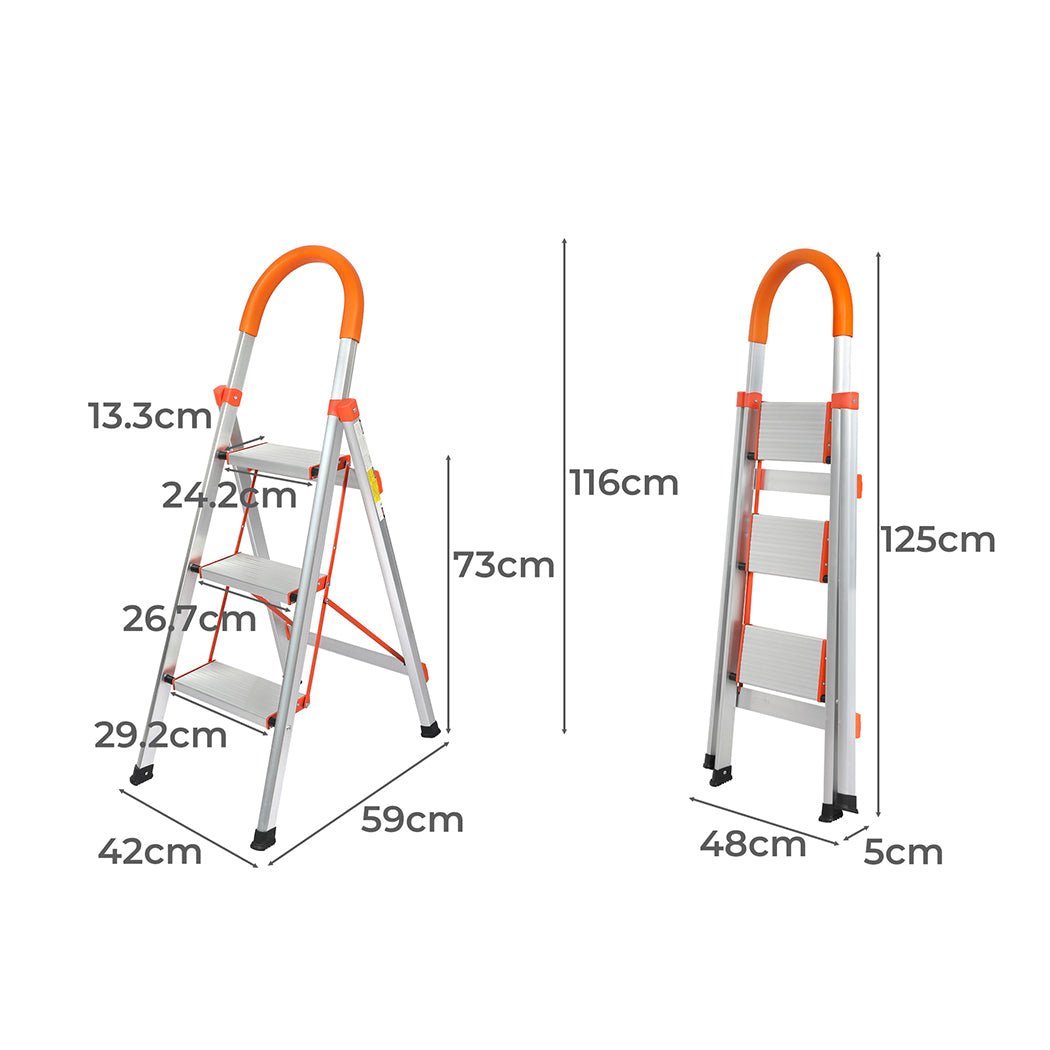 Traderight 3 Step Folding Aluminium Ladder - Silver - Rivercity House & Home Co. (ABN 18 642 972 209) - Affordable Modern Furniture Australia