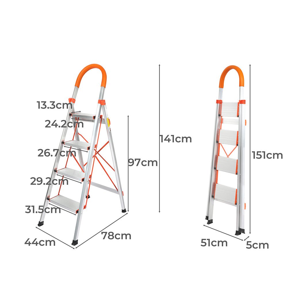 Traderight 4 Step Folding Aluminium Ladder - Silver - Rivercity House & Home Co. (ABN 18 642 972 209) - Affordable Modern Furniture Australia