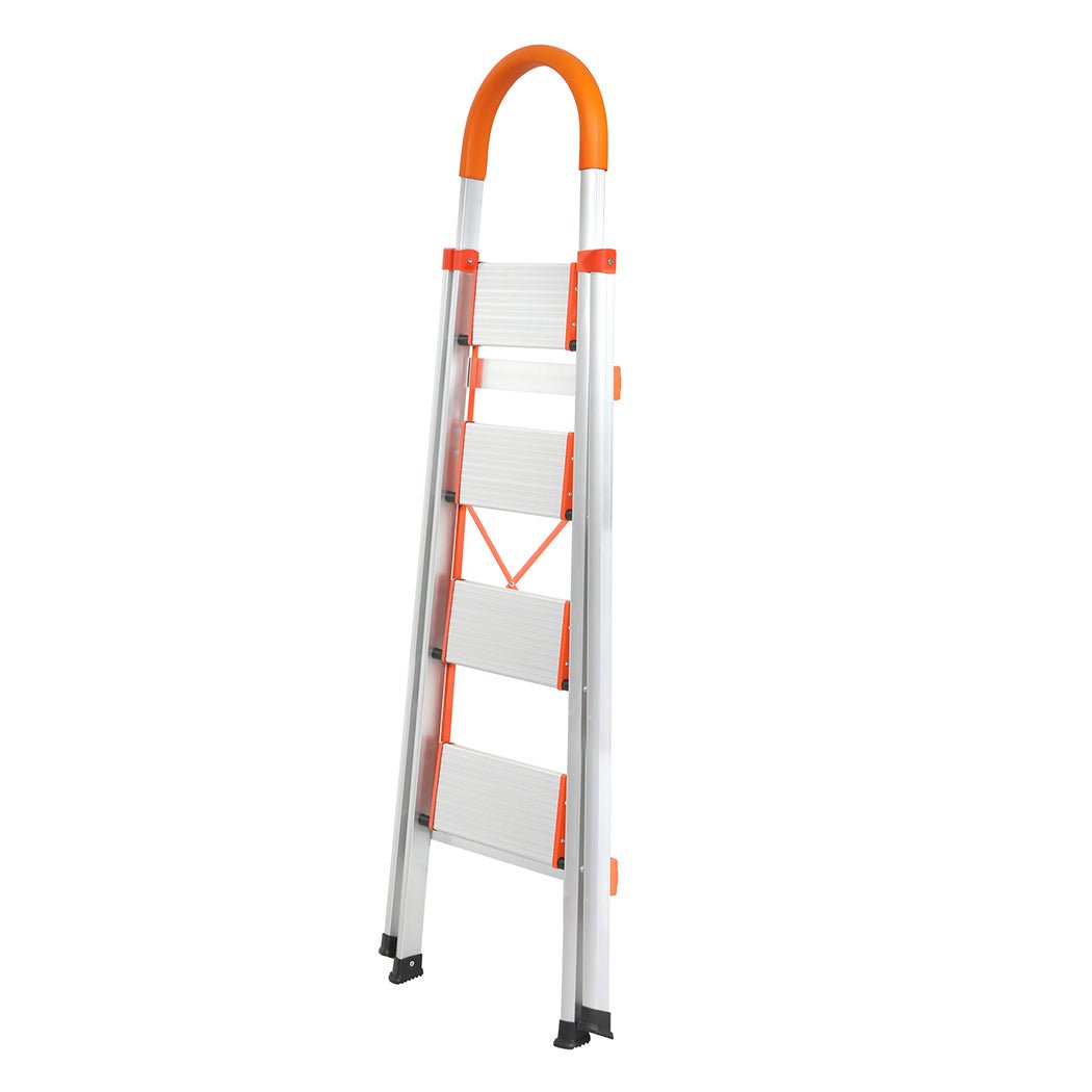 Traderight 4 Step Folding Aluminium Ladder - Silver - Rivercity House & Home Co. (ABN 18 642 972 209) - Affordable Modern Furniture Australia