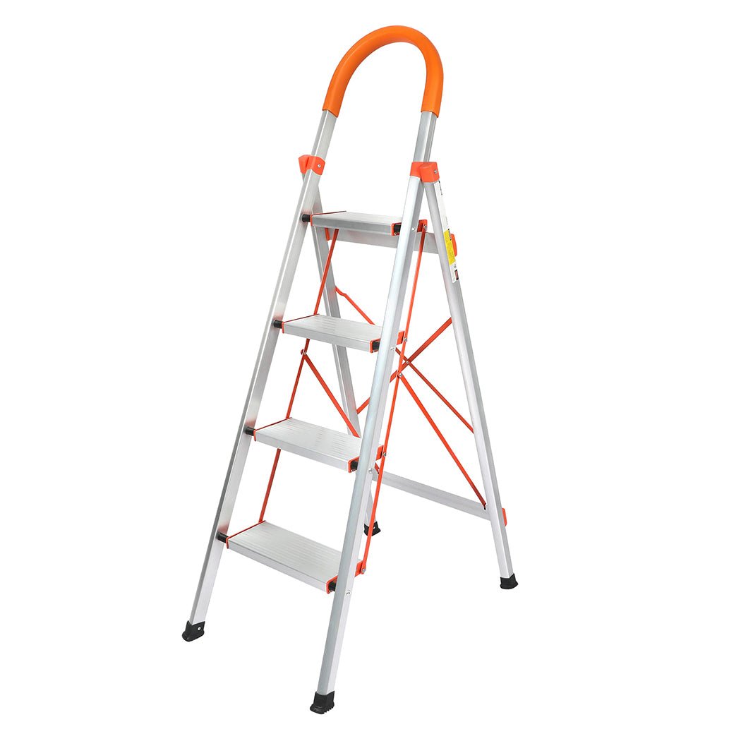 Traderight 4 Step Folding Aluminium Ladder - Silver - Rivercity House & Home Co. (ABN 18 642 972 209) - Affordable Modern Furniture Australia