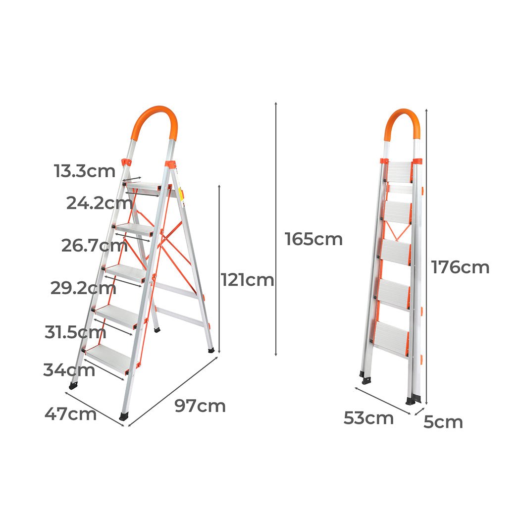 Traderight 5 Step Folding Aluminium Ladder - Silver - Rivercity House & Home Co. (ABN 18 642 972 209) - Affordable Modern Furniture Australia