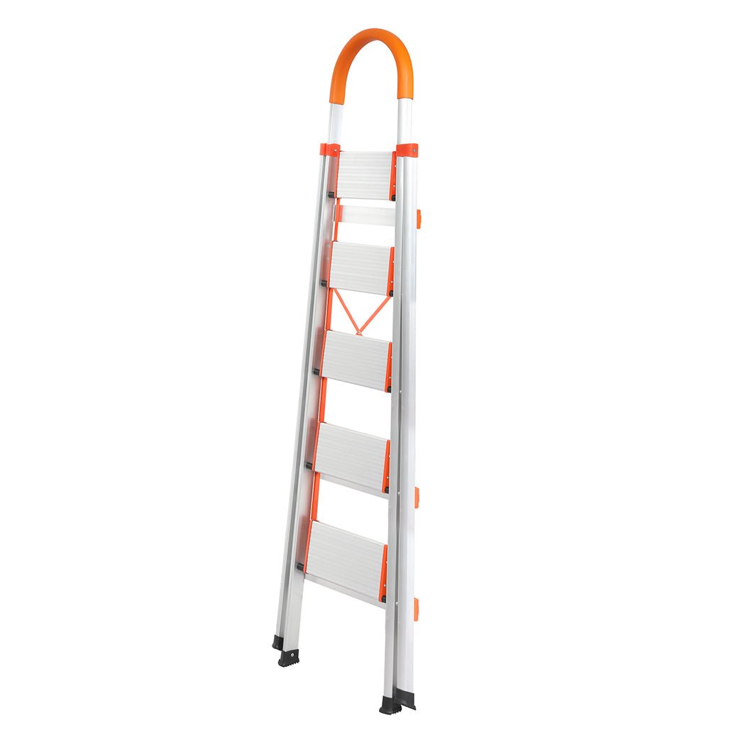 Traderight 5 Step Folding Aluminium Ladder - Silver - Rivercity House & Home Co. (ABN 18 642 972 209) - Affordable Modern Furniture Australia