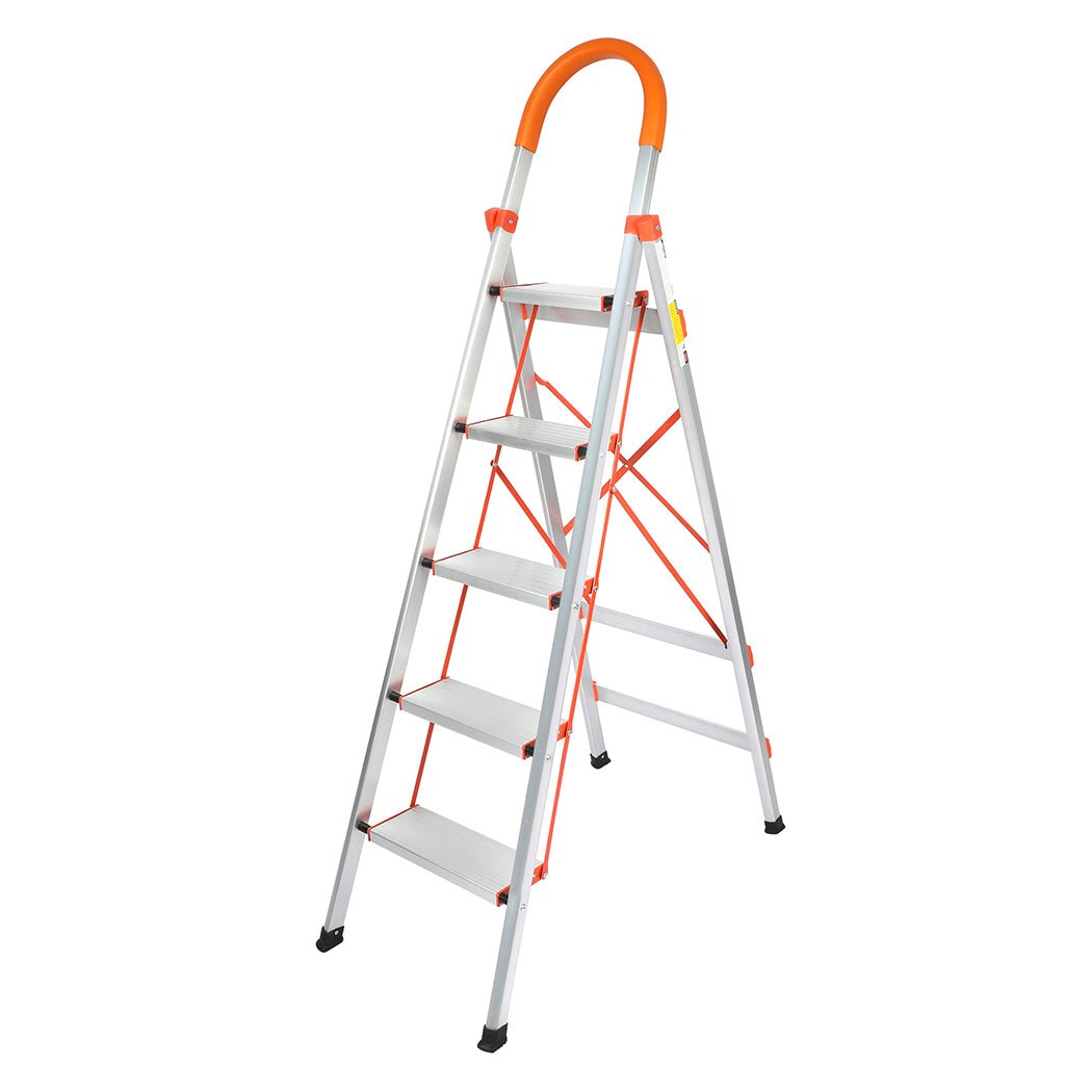 Traderight 5 Step Folding Aluminium Ladder - Silver - Rivercity House & Home Co. (ABN 18 642 972 209) - Affordable Modern Furniture Australia