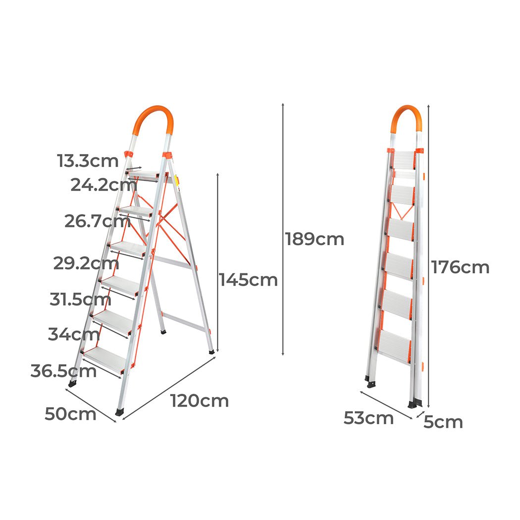 Traderight 6 Step Folding Aluminium Ladder - Silver - Rivercity House & Home Co. (ABN 18 642 972 209) - Affordable Modern Furniture Australia