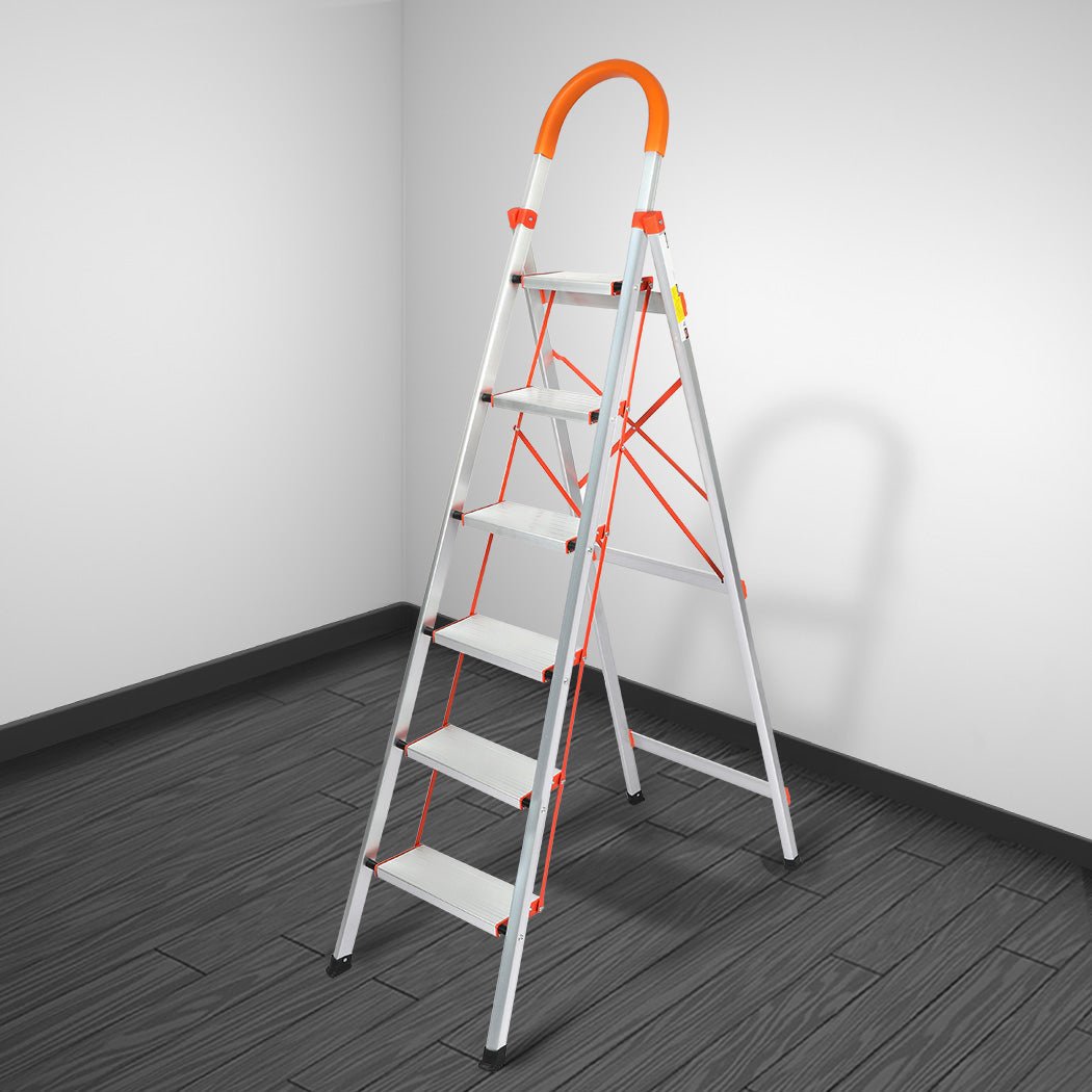 Traderight 6 Step Folding Aluminium Ladder - Silver - Rivercity House & Home Co. (ABN 18 642 972 209) - Affordable Modern Furniture Australia