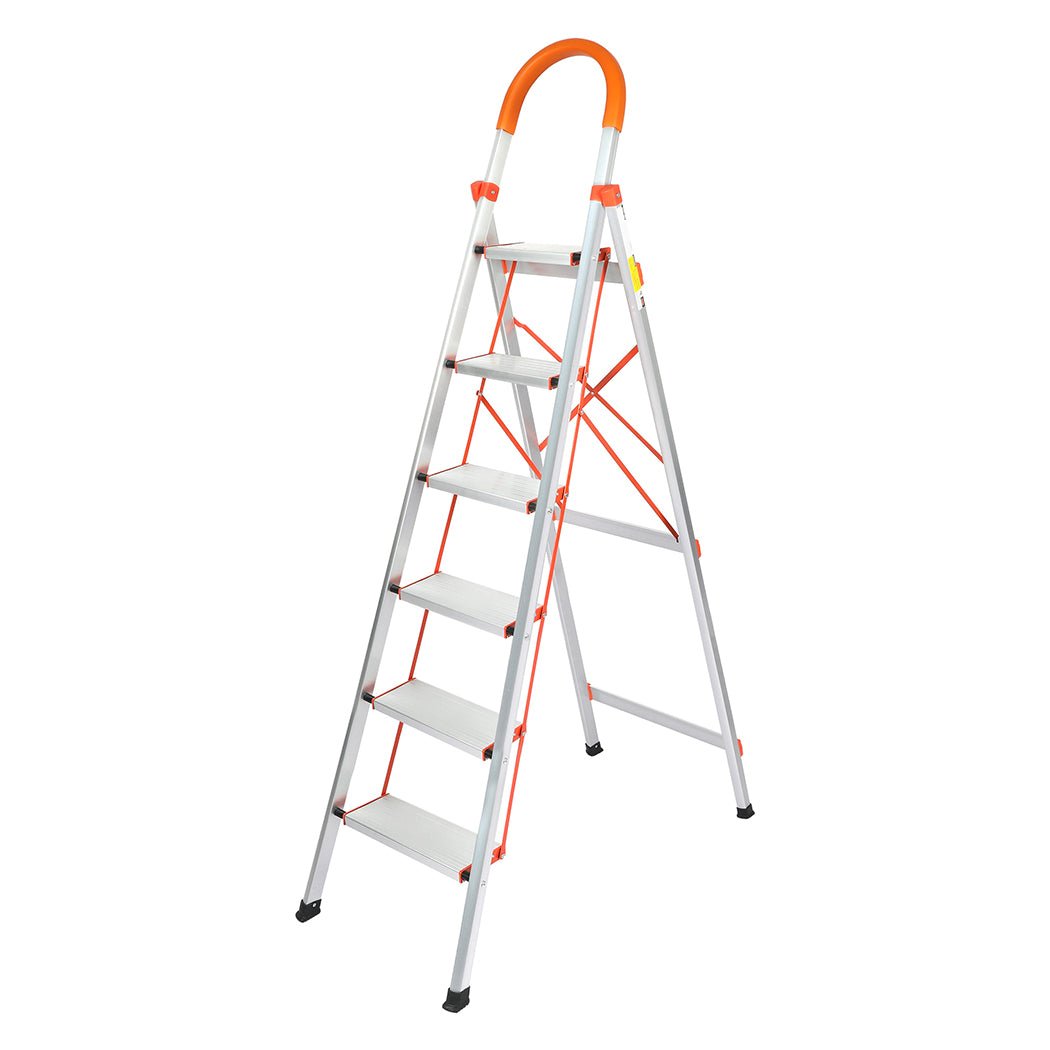 Traderight 6 Step Folding Aluminium Ladder - Silver - Rivercity House & Home Co. (ABN 18 642 972 209) - Affordable Modern Furniture Australia