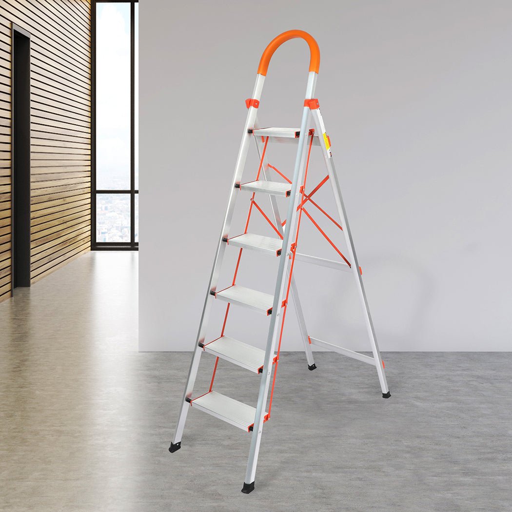 Traderight 6 Step Folding Aluminium Ladder - Silver - Rivercity House & Home Co. (ABN 18 642 972 209) - Affordable Modern Furniture Australia