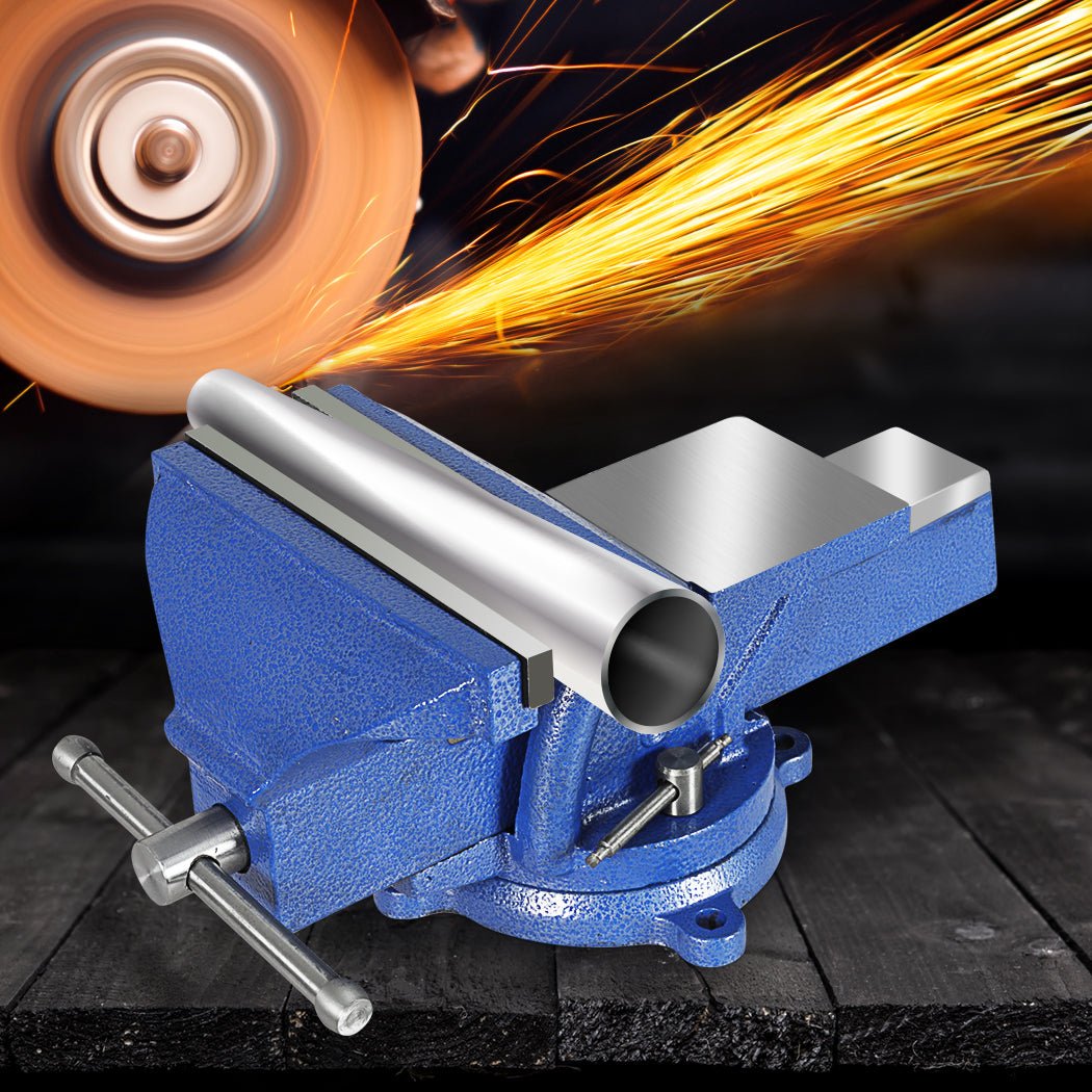 Traderight 8" Bench Vice with Swivel Anvil 200mm - Blue - Rivercity House & Home Co. (ABN 18 642 972 209) - Affordable Modern Furniture Australia