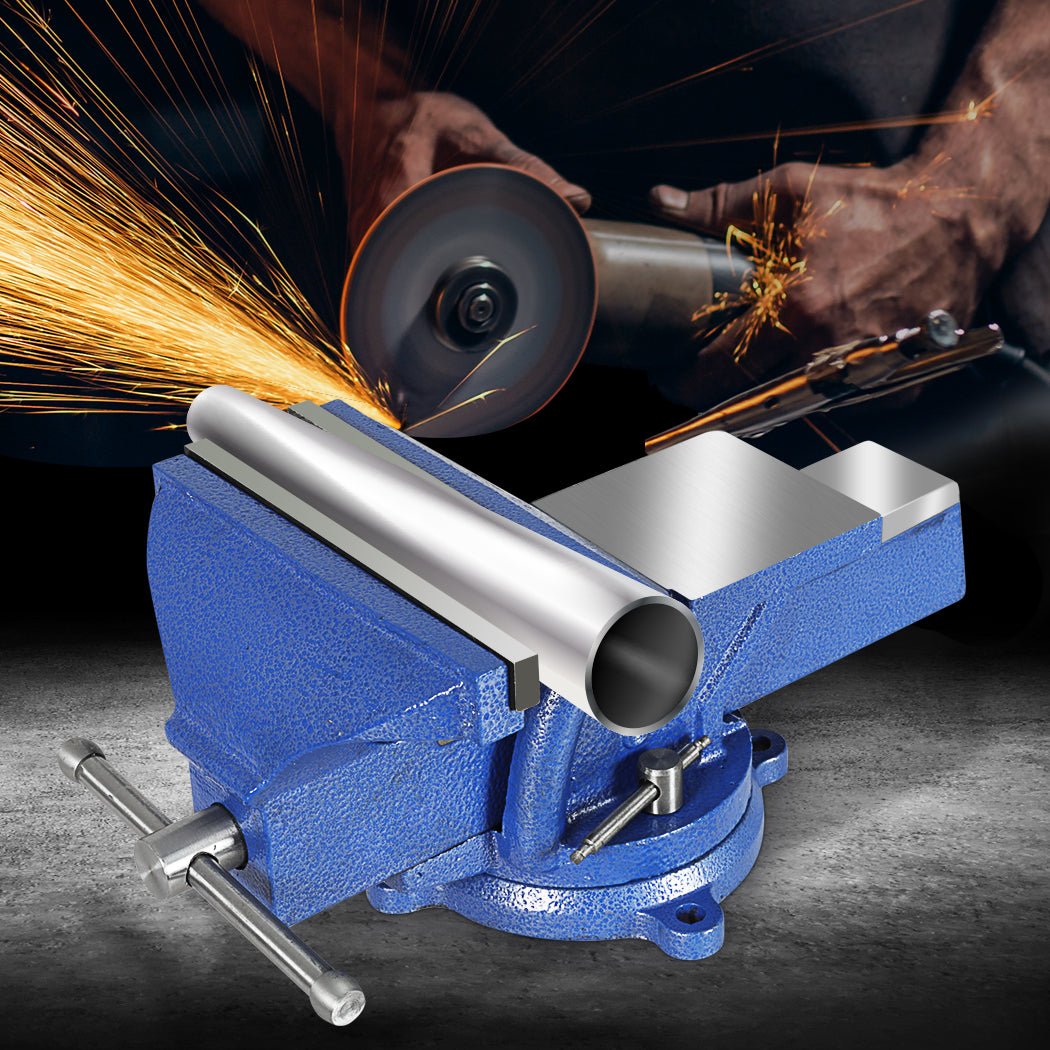 Traderight 8" Bench Vice with Swivel Anvil 200mm - Blue - Rivercity House & Home Co. (ABN 18 642 972 209) - Affordable Modern Furniture Australia