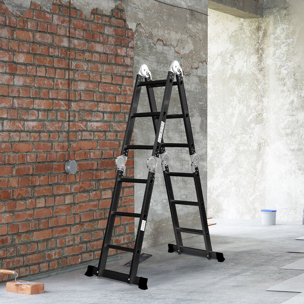 Traderight Multi - Purpose Aluminium Ladder 3.6m with Non - Slip Feet - Black - Rivercity House & Home Co. (ABN 18 642 972 209) - Affordable Modern Furniture Australia