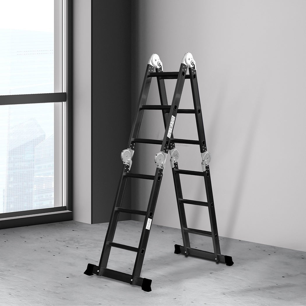 Traderight Multi - Purpose Aluminium Ladder 3.6m with Non - Slip Feet - Black - Rivercity House & Home Co. (ABN 18 642 972 209) - Affordable Modern Furniture Australia