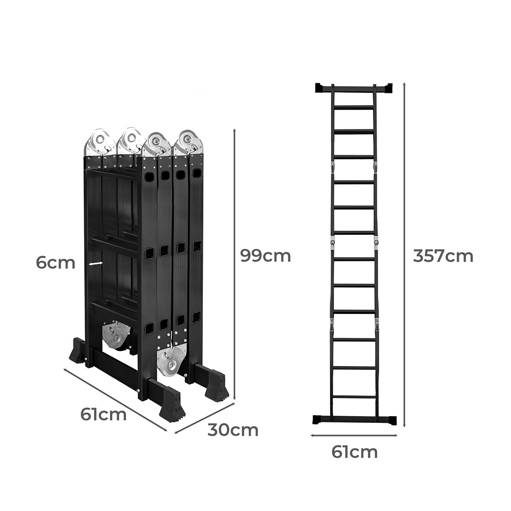 Traderight Multi - Purpose Aluminium Ladder 3.6m with Non - Slip Feet - Black - Rivercity House & Home Co. (ABN 18 642 972 209) - Affordable Modern Furniture Australia