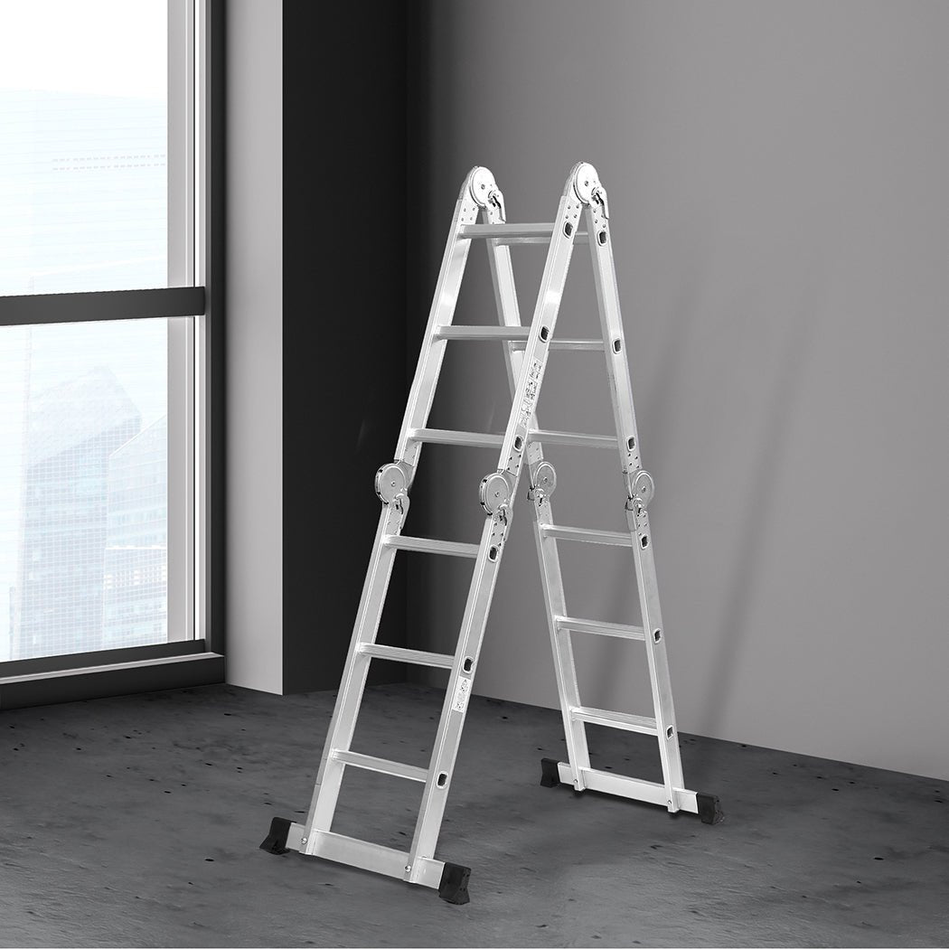 Traderight Multi - Purpose Aluminium Ladder 3.6m with Safety Features - Silver - Rivercity House & Home Co. (ABN 18 642 972 209) - Affordable Modern Furniture Australia