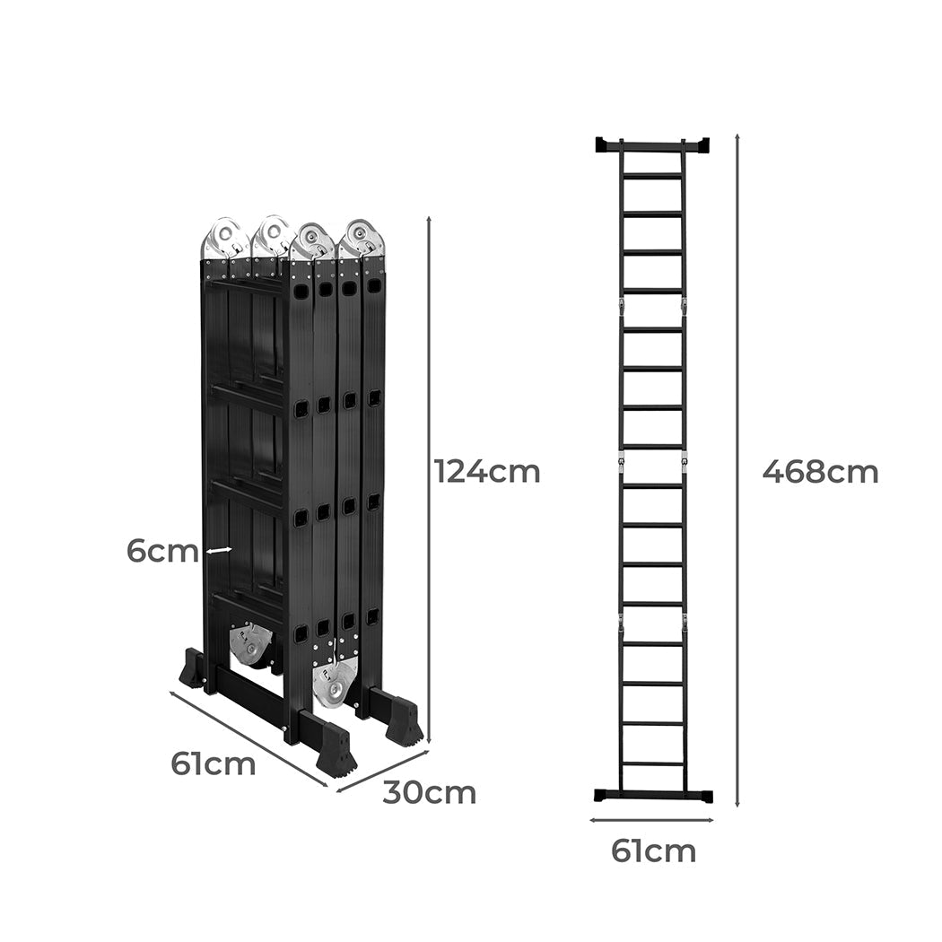 Traderight Multi - Purpose Aluminium Ladder 4.7m with Non - Slip Feet - Black - Rivercity House & Home Co. (ABN 18 642 972 209) - Affordable Modern Furniture Australia