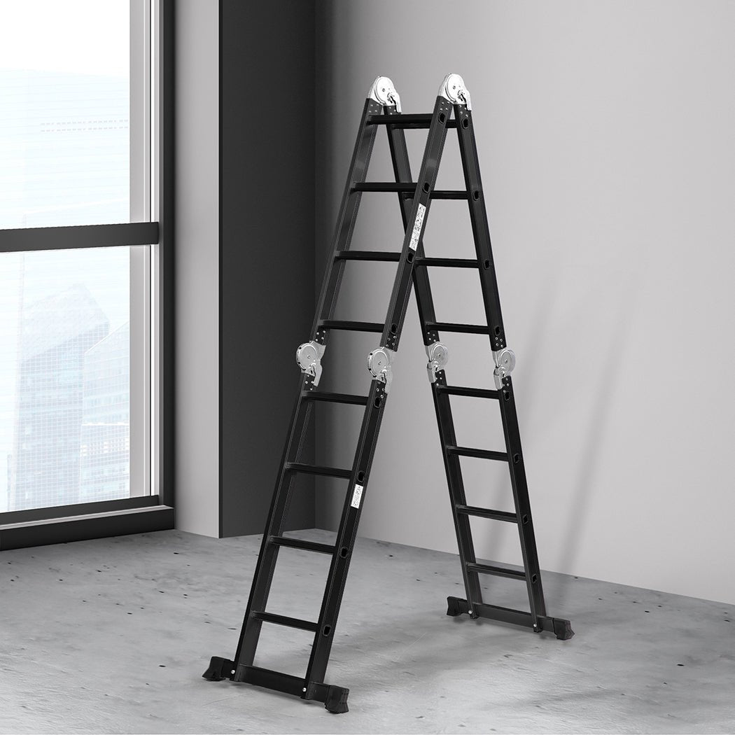 Traderight Multi - Purpose Aluminium Ladder 4.7m with Non - Slip Feet - Black - Rivercity House & Home Co. (ABN 18 642 972 209) - Affordable Modern Furniture Australia