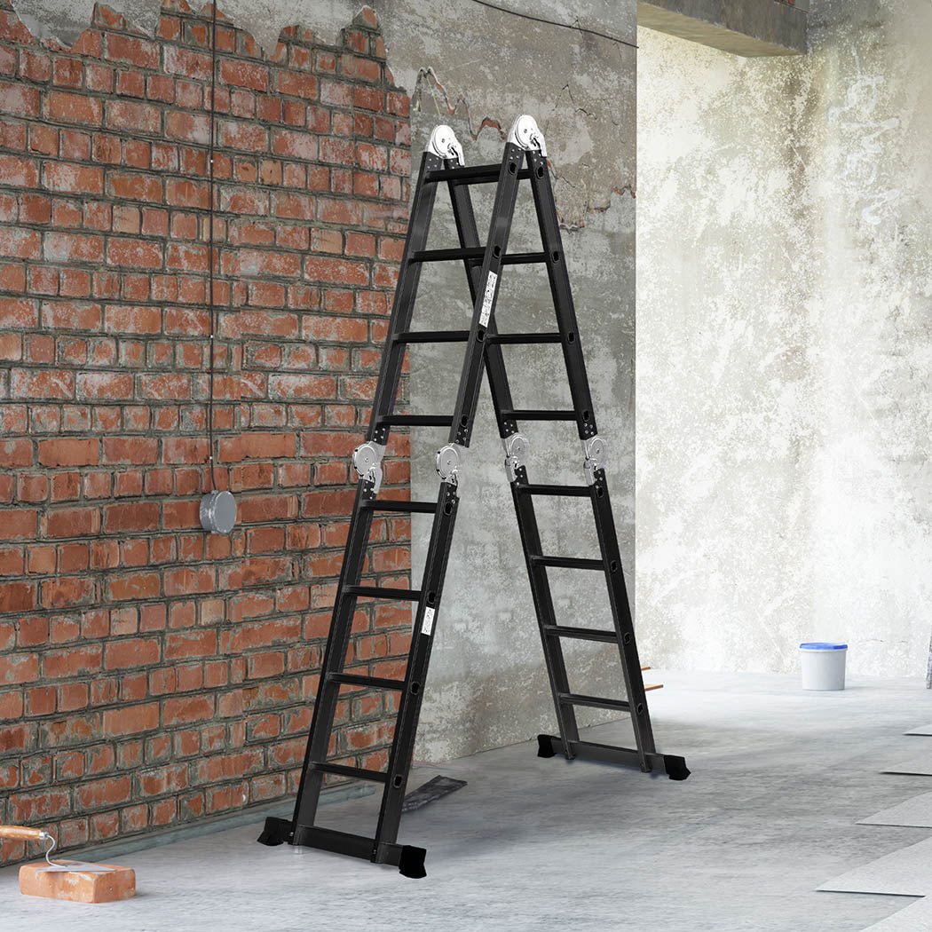 Traderight Multi - Purpose Aluminium Ladder 4.7m with Non - Slip Feet - Black - Rivercity House & Home Co. (ABN 18 642 972 209) - Affordable Modern Furniture Australia