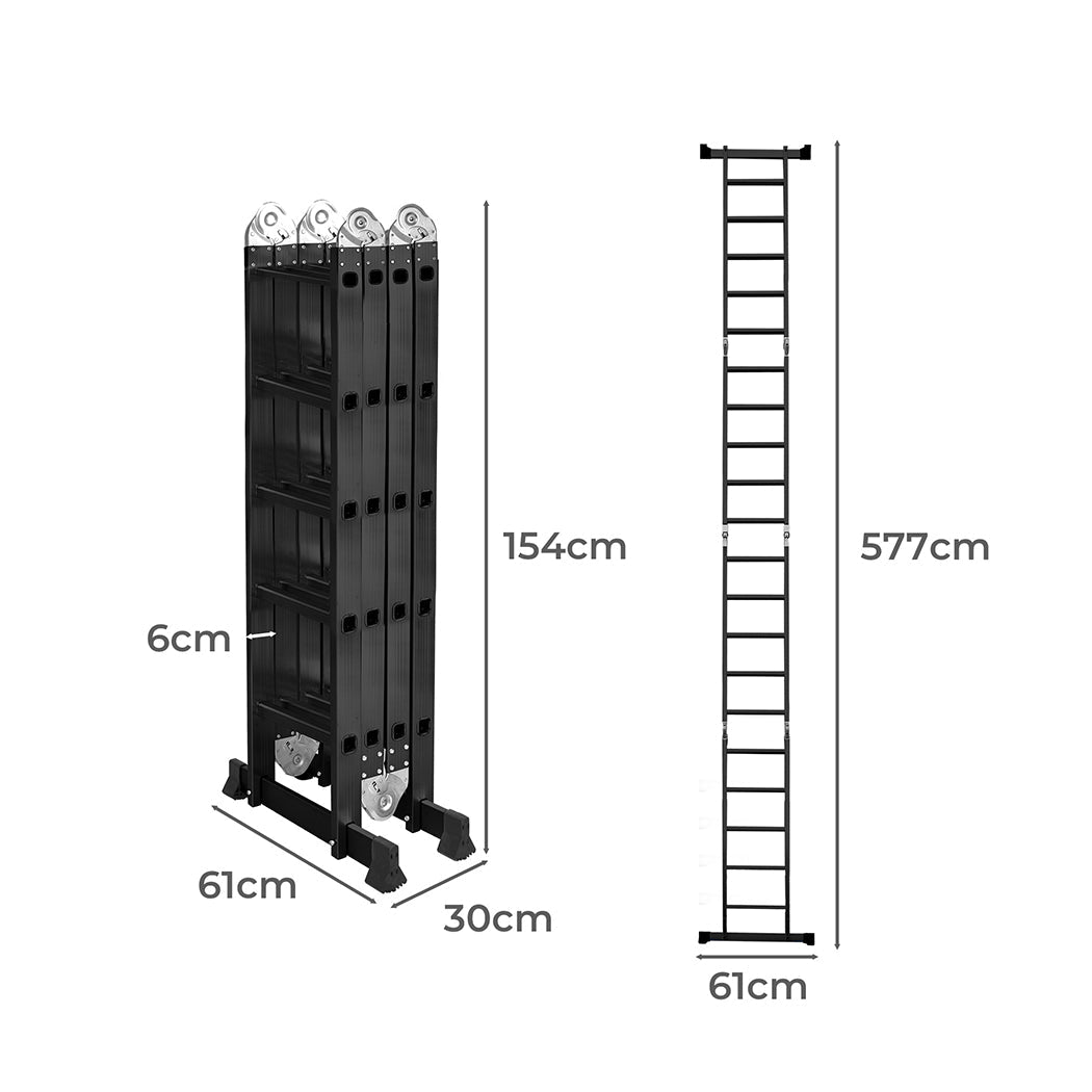Traderight Multi - Purpose Aluminium Ladder 5.7m with Non - Slip Feet - Black - Rivercity House & Home Co. (ABN 18 642 972 209) - Affordable Modern Furniture Australia