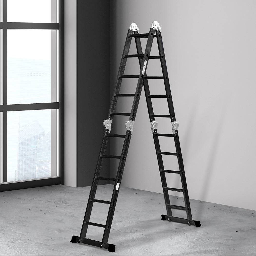 Traderight Multi - Purpose Aluminium Ladder 5.7m with Non - Slip Feet - Black - Rivercity House & Home Co. (ABN 18 642 972 209) - Affordable Modern Furniture Australia