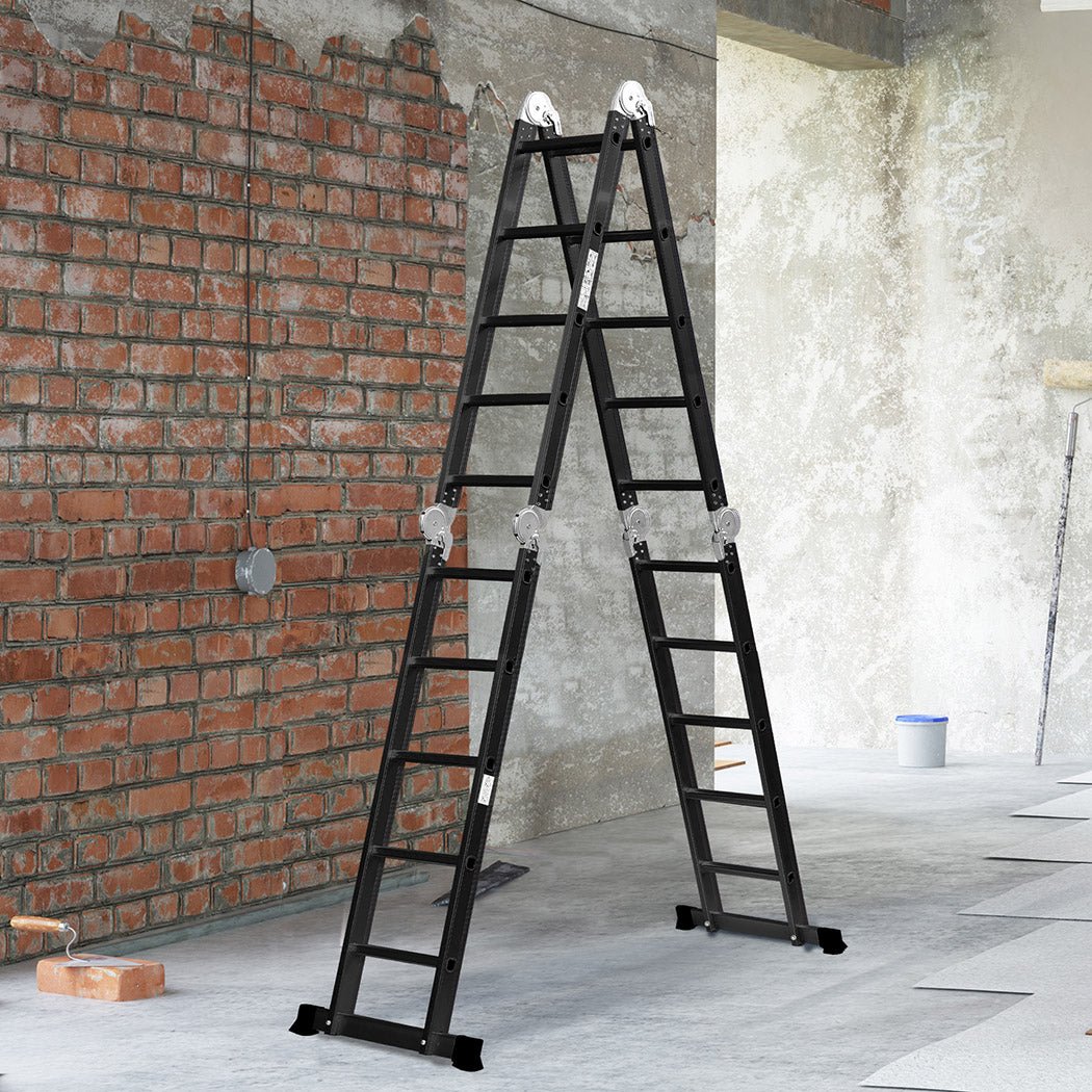 Traderight Multi - Purpose Aluminium Ladder 5.7m with Non - Slip Feet - Black - Rivercity House & Home Co. (ABN 18 642 972 209) - Affordable Modern Furniture Australia