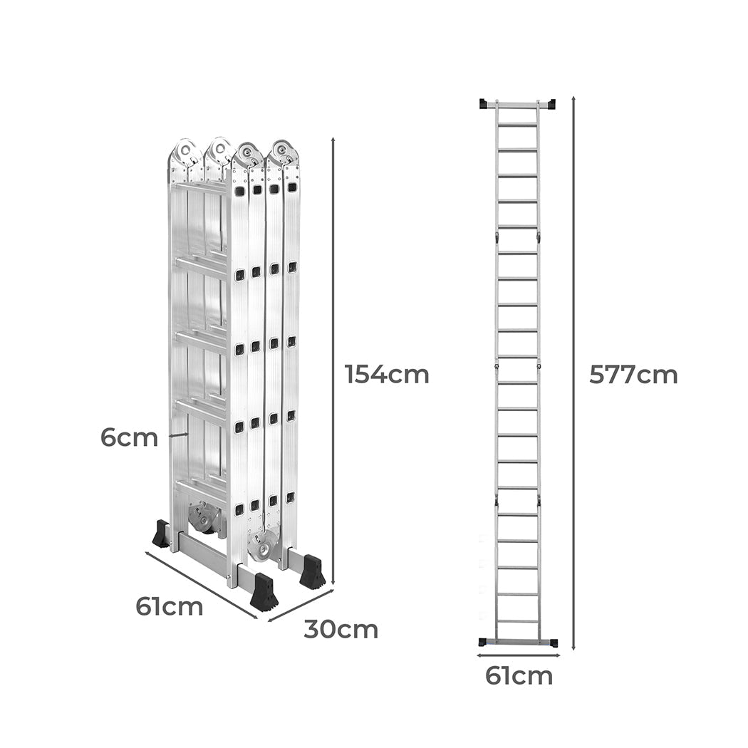 Traderight Multi - Purpose Aluminium Ladder 5.7m with Non - Slip Feet - Silver - Rivercity House & Home Co. (ABN 18 642 972 209) - Affordable Modern Furniture Australia