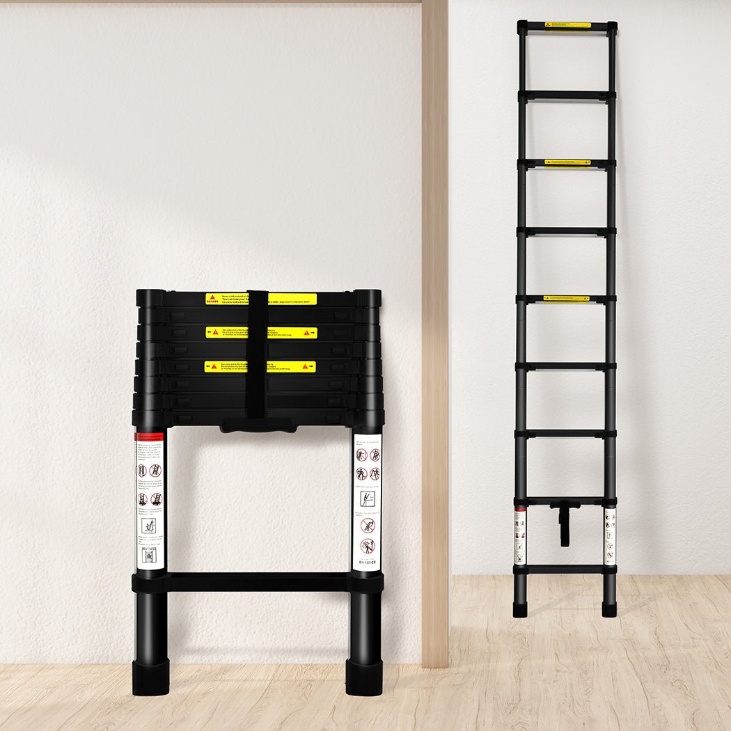 Traderight Telescopic Aluminium Ladder 2.6 Meter Multipurpose - Black - Rivercity House & Home Co. (ABN 18 642 972 209) - Affordable Modern Furniture Australia