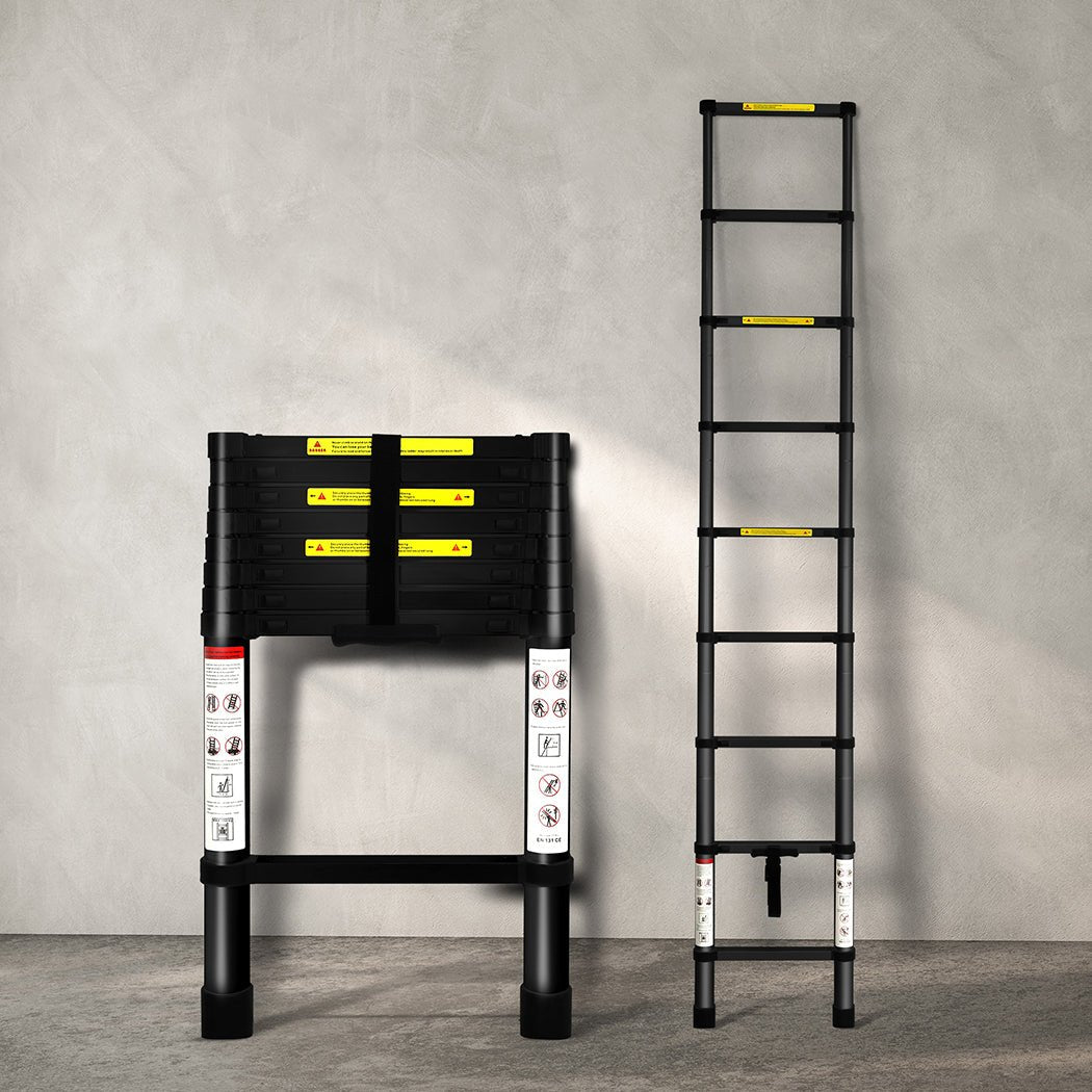 Traderight Telescopic Aluminium Ladder 2.6 Meter Multipurpose - Black - Rivercity House & Home Co. (ABN 18 642 972 209) - Affordable Modern Furniture Australia