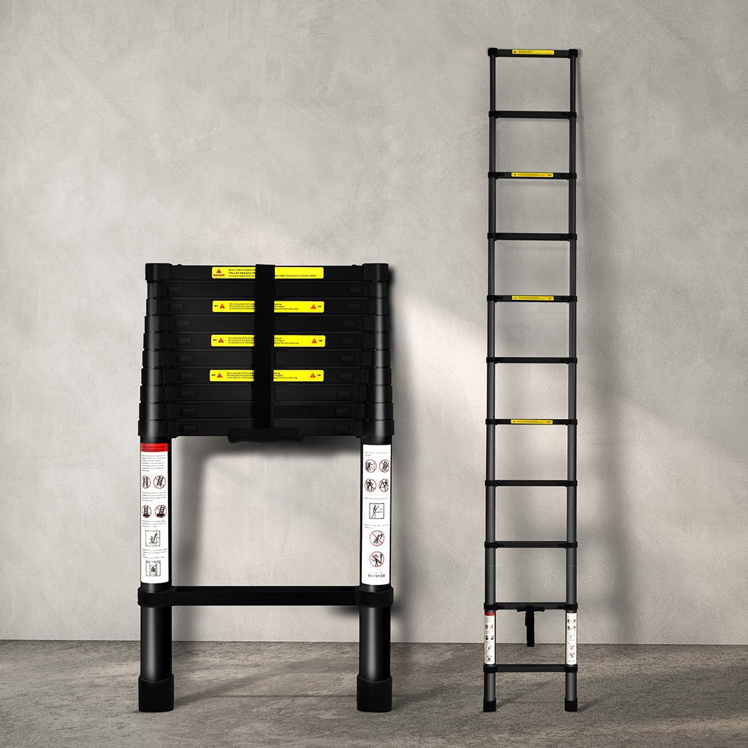 Traderight Telescopic Aluminium Ladder 3.2M Multipurpose - Black - Rivercity House & Home Co. (ABN 18 642 972 209) - Affordable Modern Furniture Australia