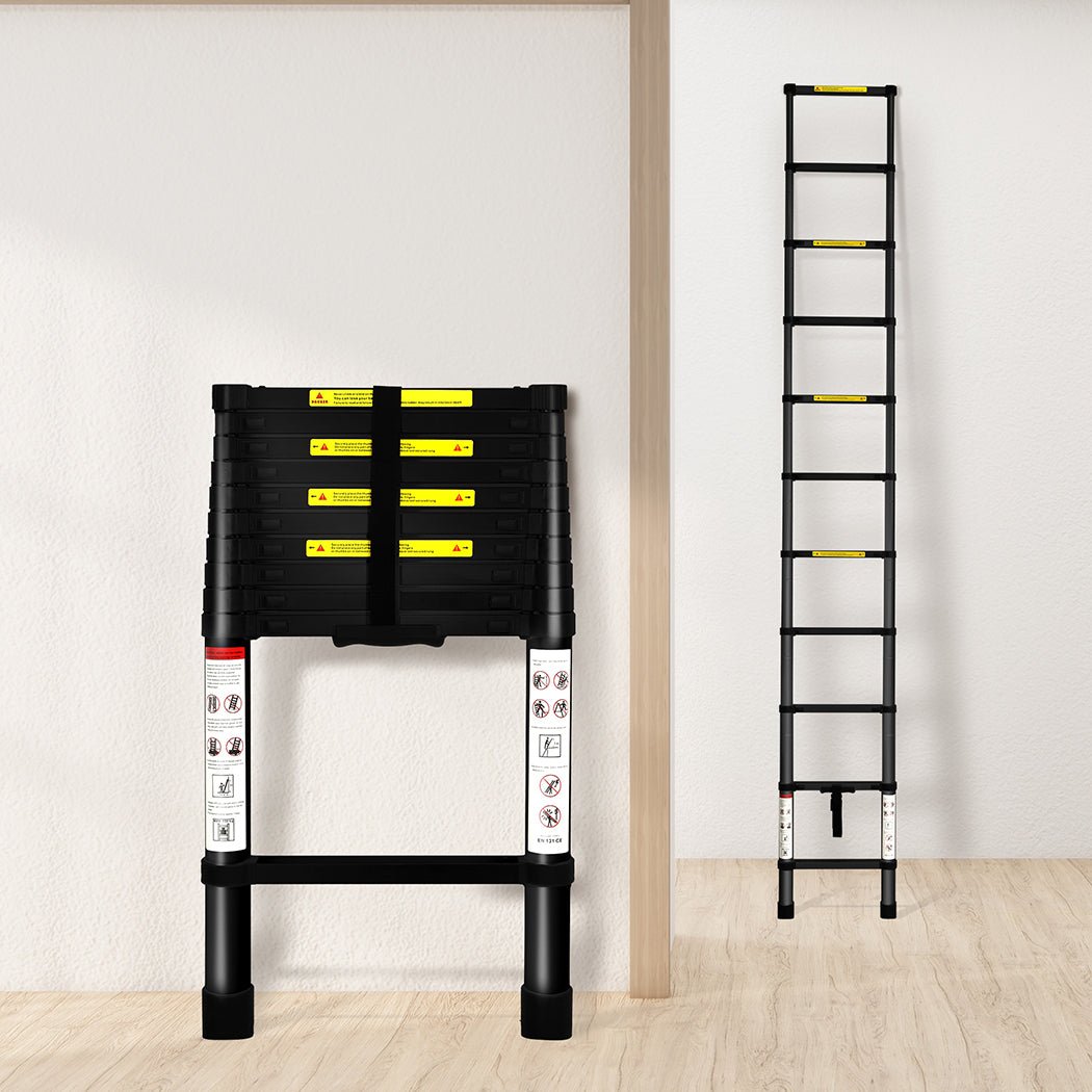Traderight Telescopic Aluminium Ladder 3.2M Multipurpose - Black - Rivercity House & Home Co. (ABN 18 642 972 209) - Affordable Modern Furniture Australia