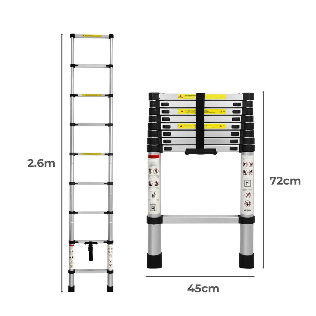 Traderight Telescopic Multipurpose Ladder 2.6 Meter - Silver - Rivercity House & Home Co. (ABN 18 642 972 209) - Affordable Modern Furniture Australia