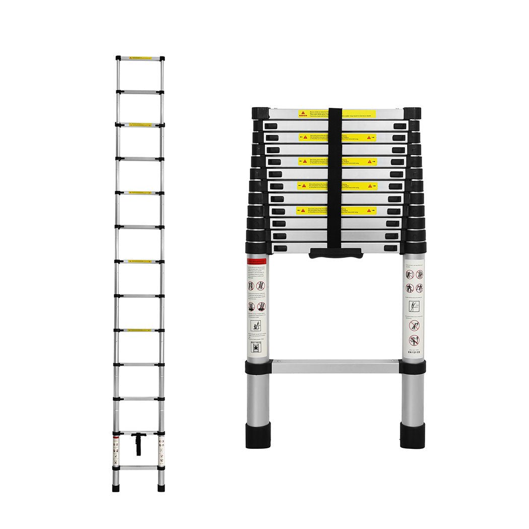 Traderight Telescopic Multipurpose Ladder 3.8M Extendable - Silver - Rivercity House & Home Co. (ABN 18 642 972 209) - Affordable Modern Furniture Australia