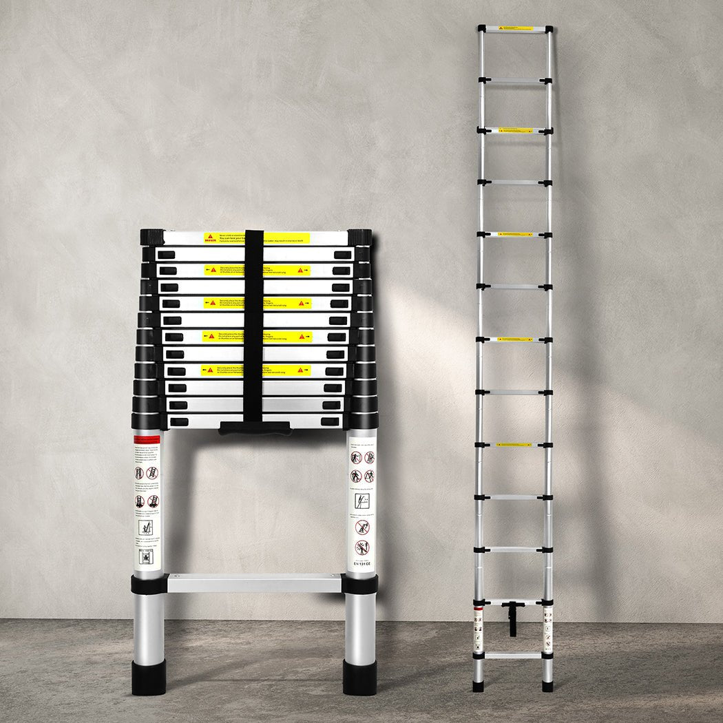 Traderight Telescopic Multipurpose Ladder 3.8M Extendable - Silver - Rivercity House & Home Co. (ABN 18 642 972 209) - Affordable Modern Furniture Australia