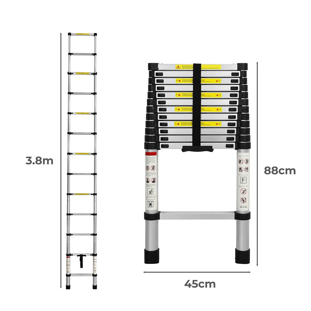 Traderight Telescopic Multipurpose Ladder 3.8M Extendable - Silver - Rivercity House & Home Co. (ABN 18 642 972 209) - Affordable Modern Furniture Australia