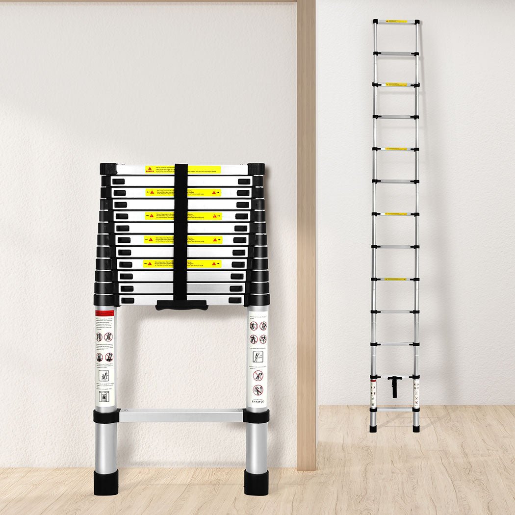 Traderight Telescopic Multipurpose Ladder 3.8M Extendable - Silver - Rivercity House & Home Co. (ABN 18 642 972 209) - Affordable Modern Furniture Australia