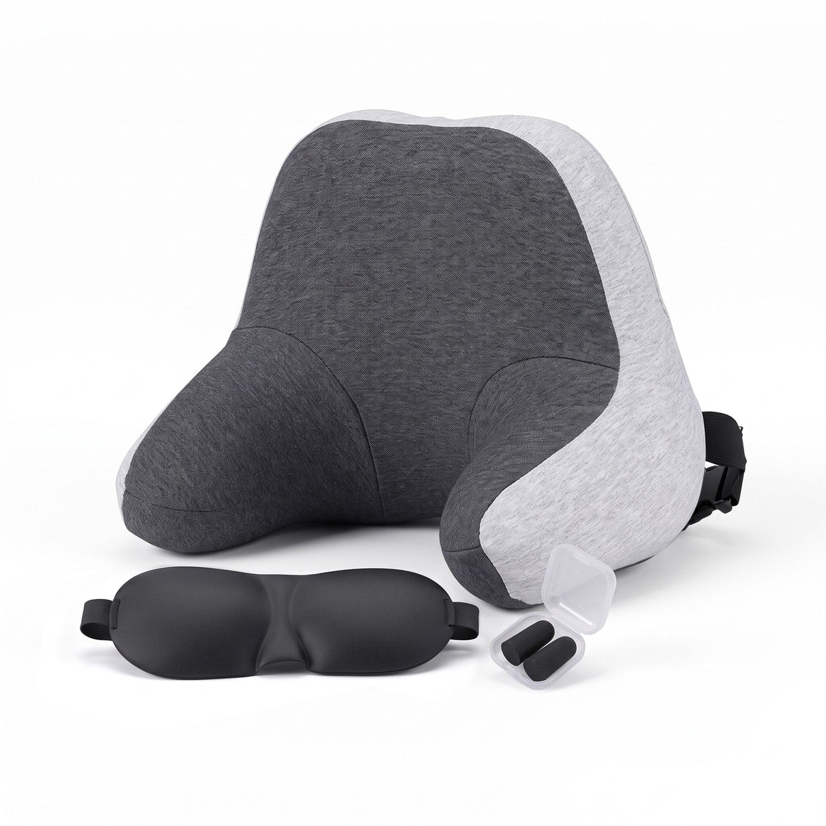Travel Neck Pillow with Memory Foam, Eyemask and Earplugs - Grey - Home & Garden > Bedding > Pillows - Rivercity House & Home Co. (ABN 18 642 972 209) - Affordable Modern Furniture Australia