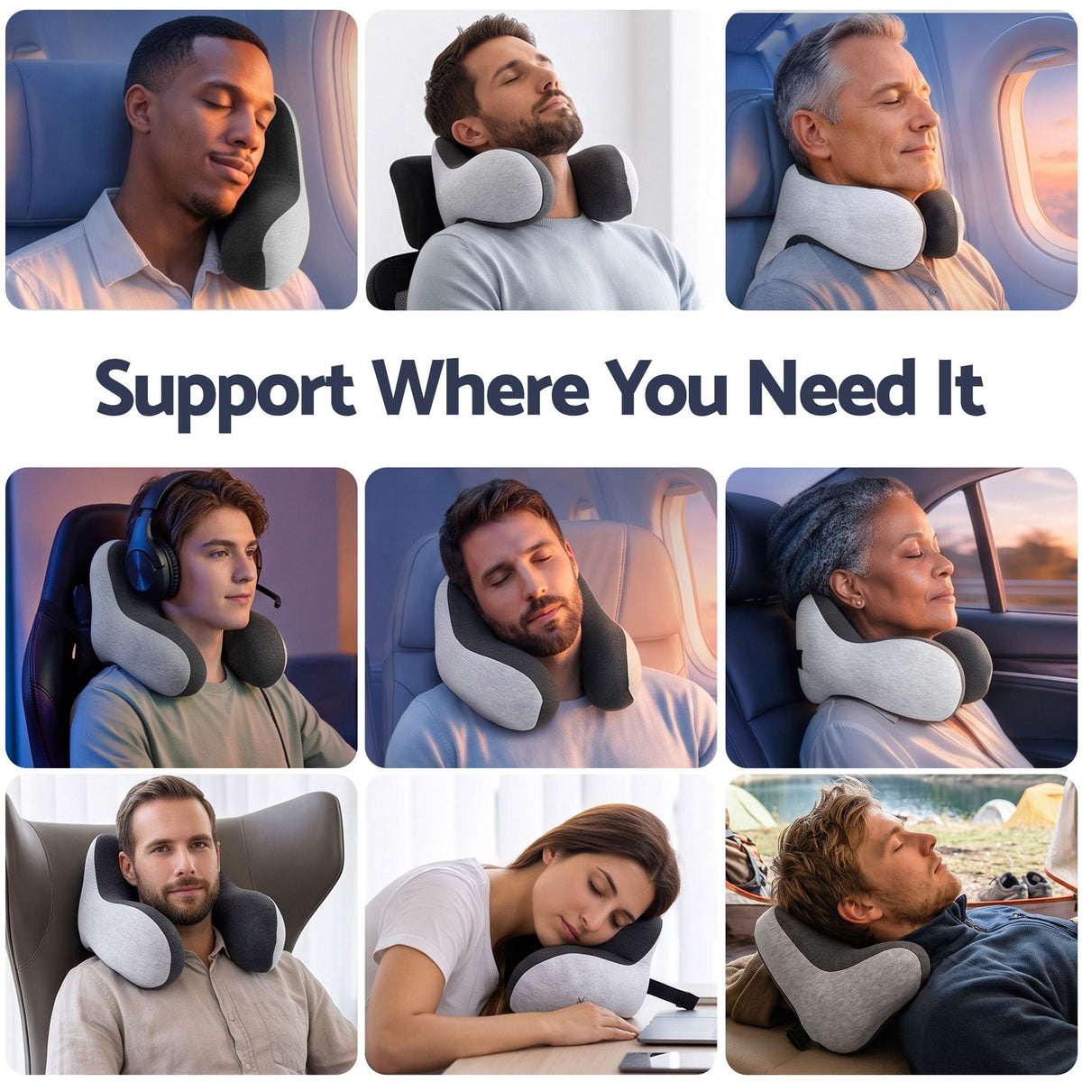 Travel Neck Pillow with Memory Foam, Eyemask and Earplugs - Grey - Home & Garden > Bedding > Pillows - Rivercity House & Home Co. (ABN 18 642 972 209) - Affordable Modern Furniture Australia
