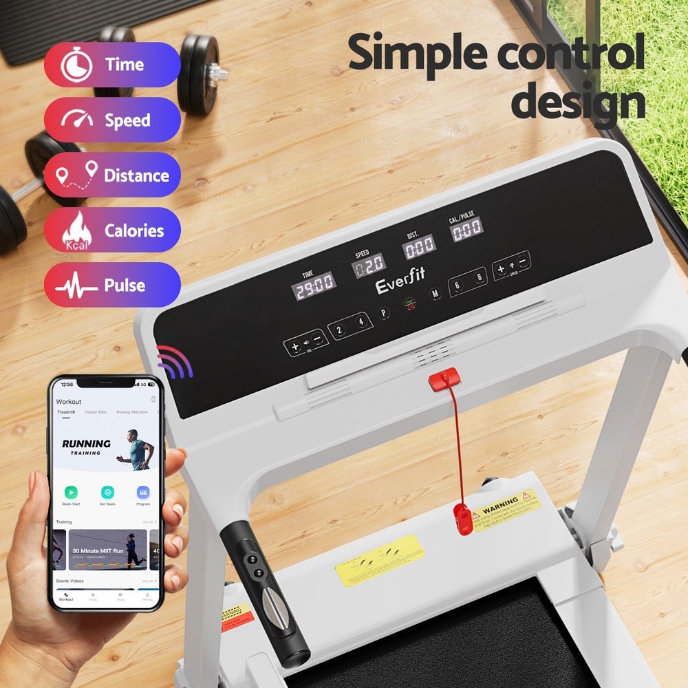 Treadmill Electric Home Gym Fitness Excercise Knob Foldable 420mm White - Sports & Fitness > Exercise, Gym and Fitness - Rivercity House & Home Co. (ABN 18 642 972 209) - Affordable Modern Furniture Australia