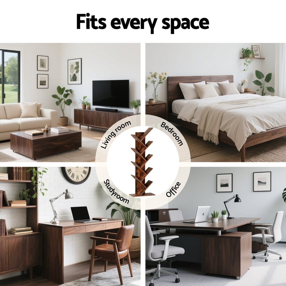 Tree Bookshelf 9 Tiers Walnut - Furniture > Living Room > Bookcases & Shelves - Rivercity House & Home Co. (ABN 18 642 972 209) - Affordable Modern Furniture Australia