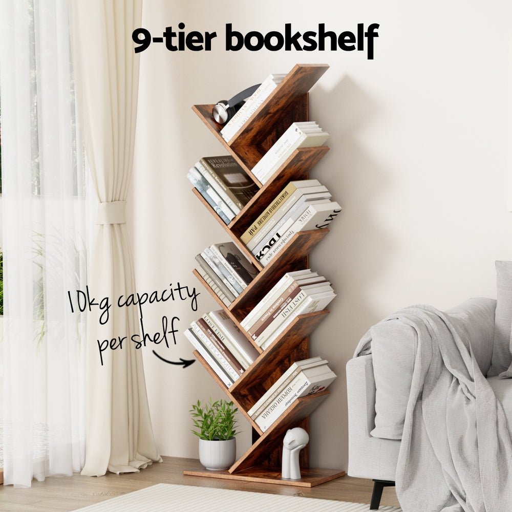 Tree Bookshelf 9 Tiers Walnut - Furniture > Living Room > Bookcases & Shelves - Rivercity House & Home Co. (ABN 18 642 972 209) - Affordable Modern Furniture Australia