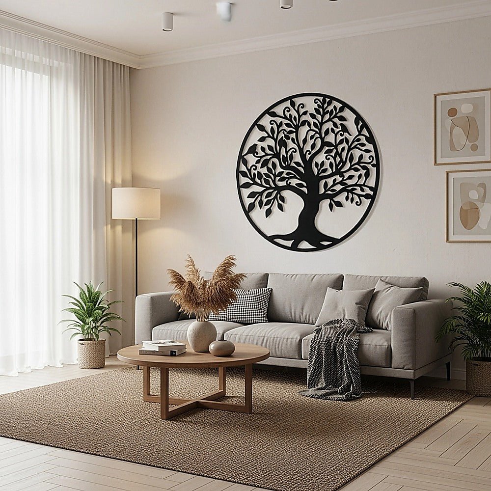 Tree of Life Metal Wall Art Sculpture 99cm Hanging - Black - Home & Garden > Decor > Garden Ornaments - Rivercity House & Home Co. (ABN 18 642 972 209) - Affordable Modern Furniture Australia
