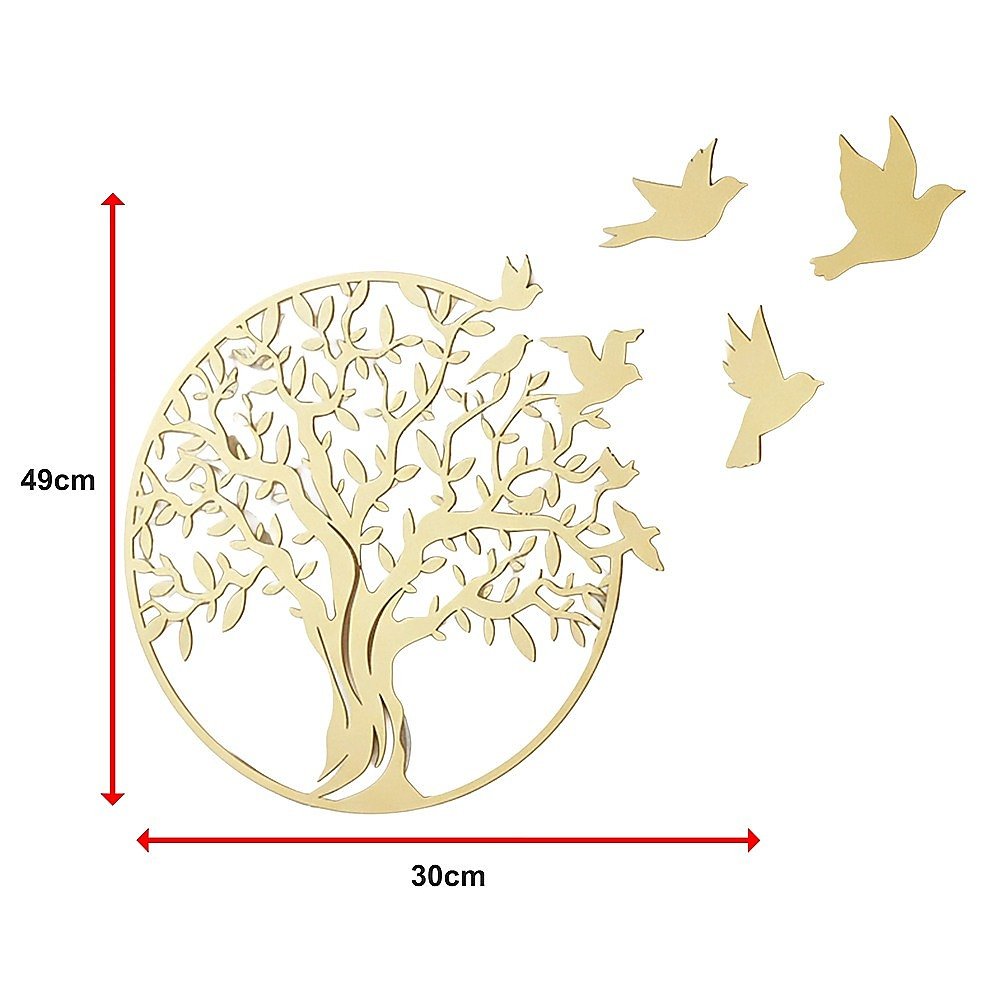 Tree of Life Metal Wall Art with 7 Flying Birds Sculpture 30x49cm - Gold - Home & Garden > Decor > Garden Ornaments - Rivercity House & Home Co. (ABN 18 642 972 209) - Affordable Modern Furniture Australia