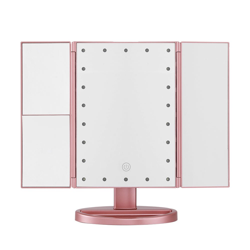 Tri - fold Makeup Mirror 1X2X3X Magnifying with LED Light Travel Portable Pink - Health & Beauty > Makeup Mirrors - Rivercity House & Home Co. (ABN 18 642 972 209) - Affordable Modern Furniture Australia